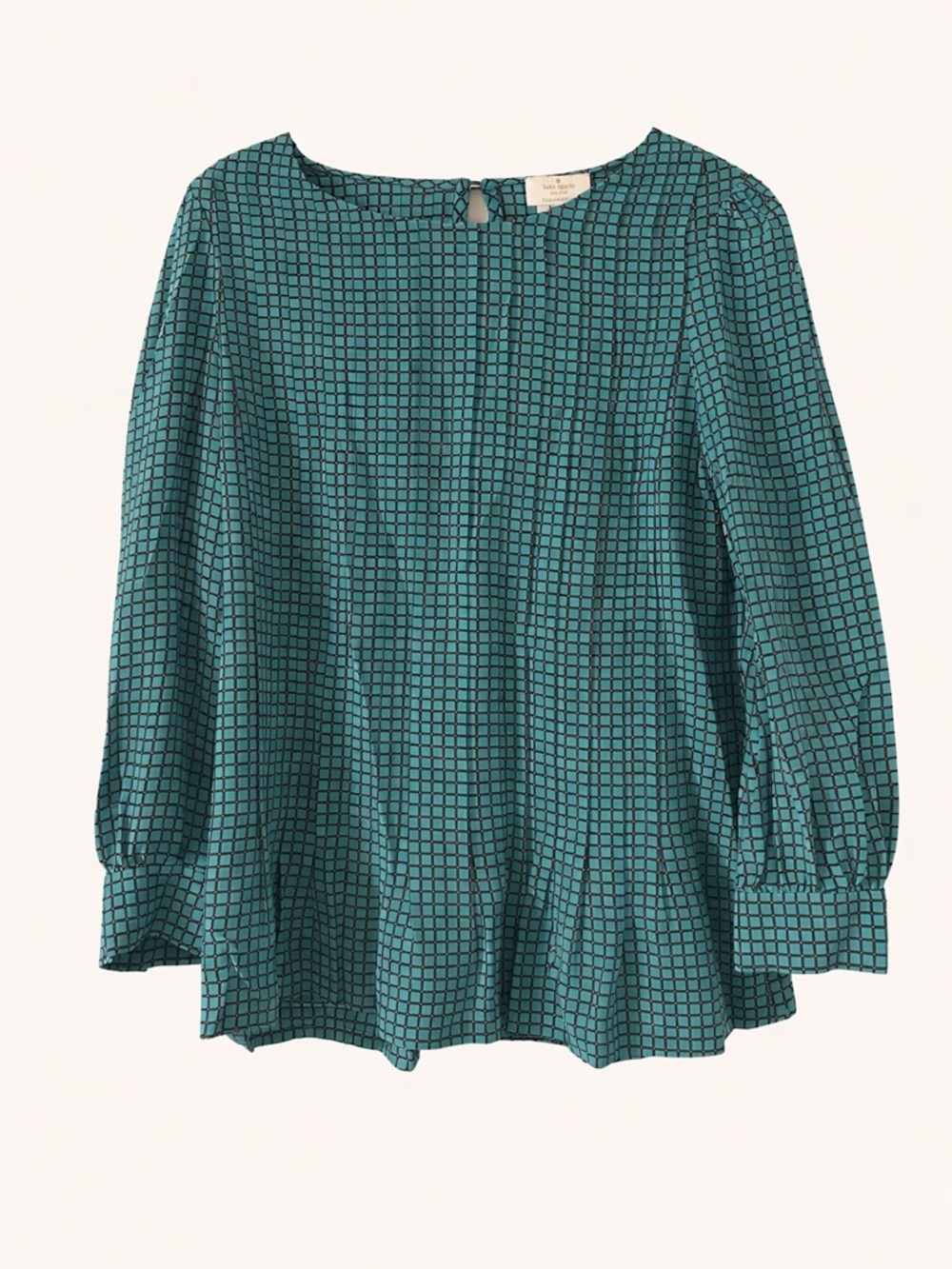 Kate Spade Teal Checked Long Sleeve Blouse